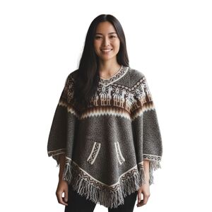 Artesania EDM Alpaca Wool Hooded Sweater Brown White S M